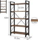 5 Tier Bookshelf Rustic Solid Wood Industrial Style Bookcase,Metal and Real Wood Vintage Bookshelf,Book Shelves Home Office, Retro Brown,Dark Matching credenza(LZ01-05tier) (5Tiers) by CozyNest Decor
