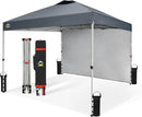 CROWN SHADES 10x10 Pop Up Canopy with 1 Side Wall - Beach Tent with One Push Setup - Outdoor Sun Shade for Events, Parties, Camping - Gazebo with STO-N-Go Cover Bag (Grid Grey) by GreenHaven Gardens