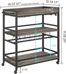 BON AUGURE Bar Cart, Home Bar Serving Cart on Wheels, Mobile 3 Tier Liquor Beverage Carts with Wine Rack and Glass Holder (Grey Oak) by CozyNest Decor