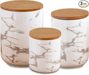 White Ceramic Canister Set with Wooden Lid, 3-Piece Food Storage Jars for Kitchen Counter, Storage Container for Sugar, Coffee, Tea, Spice by CozyNest Decor