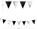 Black and Silver Party Decorations Triangle Pennant Banner Flag Metallic Fabric Bunting Garland for Birthday Graduation Retirement Wedding Bachelorette Bridal Shower Engagement Disco Party Supplies by GreenHaven Gardens