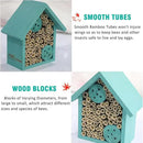 Mason Bee Houses Outdoor Wooden Blue Bee Hotel for Garden and Yard Hand-Made Bamboo Bee Hive for Bees Butterflies and Ladybugs, Medium Size 8"x7.5"x5" by GreenHaven Gardens