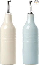 famiware Jupiter 16oz Ceramic Olive Oil Dispenser Bottle, Olive Oil and Vinegar Dispenser Bottle Set of 2 with Stainless Steel Pourers, Suitable for Storage Vinegar, Light Blue & Vanilla White by CozyNest Decor