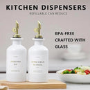 HOMCDALY Olive Oil Dispenser for Kitchen, 11.8oz Glass kitchen Dispenser Bottle, Gold Oil&Vinegar Cruet Set, Leakproof Oil Containers for Cooking| Set of 2 (11.8oz – Gold) by CozyNest Decor