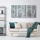 amatop Large Tree Wall Art Hand-Painted Landscape Forest Oil Painting Gallery Wrapped Framed Canvas Gold Bird Artwork 'White Birch at Night' for Living Room Bedroom Office Decor Teal White 48"x24" by CozyNest Decor