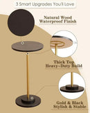 Masupu Drink Table, Round Side Table for Small Spaces, Pedestal Side Table, Small End Table with Metal Base, for Living Room, Bedroom, Bathroom, Black Gold by CozyNest Decor
