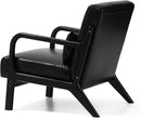 Glitzhome Accent Armchair with Walnut Ruberwood Frame, Black PU Leather Lounge Chair for Living Room by CozyNest Decor