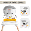 Baby High Chair, 7 in 1 Convertible High Chairs for Babies and Toddlers, Kids Learning Table, Building Block Table, Toddler Dining Chair with 360° Rotating Seat, 5-Point Safety Harness (Grey) by TinyTreasures Baby Boutique