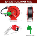 Fuel Hose Reel with Fueling Nozzle, 3/4" x 50FT Retractable Diesel Hose Reel, 300 PSI Industrial Heavy Duty Auto Swivel Rewind Hose Holder Reels, for Vehicle Tank Truck Trailer Ship by GreenHaven Gardens