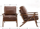HNY Mid Century Arm Chairs Set of 2, Retro Accent Armchair with Wood Frames & Faux Leather Upholstered Removable Cushions, Leisure Reading Chair Slipper Chair for Living Room Bedroom, Brown by CozyNest Decor