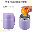 17oz Soup Thermo for Hot Food Kids Insulated Vacuum Food Jar with Stainless Steel Spoon Wide Mouth Thermo Leakproof Lunch Food Container Kids Hot Lunch Box (Purple) by TinyTreasures Baby Boutique