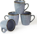 famiware Coffee Mugs Set of 4, Ocean Round 11.5oz Coffee Cup Set with Handle for Cocoa, Milk, Hot Chocolate, Tea or Water, Stoneware Cups for Kitchen, Reactive Glaze, Microwave Dishwasher Safe, Blue by CozyNest Decor