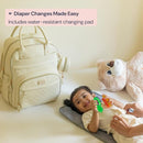 BabbleRoo Leather Diaper Bag Backpack - Baby Essentials Travel Baby Bag, Multi function, Waterproof, with Changing Pad, Stroller Straps & Pacifier Case – Unisex, Eggshell White by TinyTreasures Baby Boutique