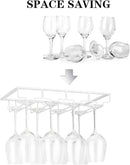 Wine Glass Rack - Under Cabinet Stemware Wine Glass Holder Glasses Storage Hanger 2 Pack Metal Organizer for Bar Kitchen 4 Rows White by CozyNest Decor