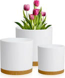 12/10/8 inch Large Flower Pots, 3 Pack Cylinder Deep Plant Pots for Outdoor Indoor Plants, Tall Plastic Planters with Drainage Holes and Saucers for Garden House Plants, White with Brown by GreenHaven Gardens