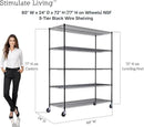 60"x24"x72" PRIME HEAVY DUTY Black 5-Tier Wire Shelving NSF 3000 LBS MAX Capacity Storage Rack for Commercial, School, Home, Garage, Warehouse, Industrial, and Hospital Uses (with Wheels) by CozyNest Decor