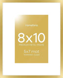 Homeforia 8x10 Picture Frame Gold, High End Metal 8 x 10 Photo Frames with Mat 5 by 7 Art, 10x8 Poster Frame Matted to 5x7 inch Print, 8by10 Wall or Tabletop Frames, Tempered Glass, Wall Kit, Set of 1 by CozyNest Decor