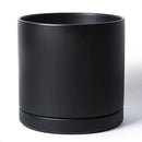 D'vine Dev 12 Inch Ceramic Planter Pot with Drainage Hole and Saucer, Indoor Cylinder Round Planter Pot, Black, 94-O-F-2 by GreenHaven Gardens
