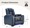 ANJ Power Home Theater Seating Set of 2, Blue Faux Leather Electric Recliner Chair with Powered Headrest, Dual Motors Movie Reclining Chairs with LED Lights,USB Port,Cup Holders, Hidden Arm Storage by CozyNest Decor