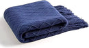 inhand Navy Blue Throw Blanket for Couch and Bed, Soft Living Room Home Decor Knitted Twin Size Blanket, Outdoor Lightweight Breathable Summer Blanket, Farmhouse Warm Woven Decorative, 60"x80" by CozyNest Decor