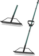 Garden Rake, 17'' Thatch Rake Heavy Duty with 63'' Long Back-Saving Adjustable Handle, Heavy Duty Metal Garden Tool for Loosening Leveling Soil, Gathering Leaves Grass, Weeding by GreenHaven Gardens