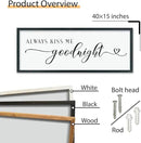 comurdyo Always Kiss Me Goodnight Sign for Bedroom Above bed Wall Decor 40''×15'' Large Wood Frame For Couples Over Bed Hanging Wall Art (Black) by CozyNest Decor