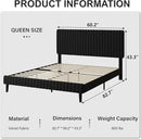 Queen Bed Frame, Velvet Upholstered Platform Bed with Vertical Channel Tufted Headboard, No Box Spring Required, Easy Assembly, Black by CozyNest Decor