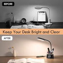 WILIT LED Kids Desk Lamp, Dimmable Study Lamp for Home Office Desk Accessories, with Pen Holder & Clock, USB Charging, RGB Night Light, Bedroom & College Dorm Room Essentials for Girls - Black by TinyTreasures Baby Boutique