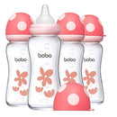 YOHKOH Natural Glass Baby Bottle with Natural Response Nipple, Newborn Anti-Colic Baby Bottles, Wide Neck Mushroom Cap Baby Bottle, Clear (Red, (8.8oz (Pack of 4)) by TinyTreasures Baby Boutique