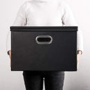 PRANDOM Large Collapsible Storage Bin with Lid [1-Pack] Leather Fabric Foldable Storage Box Organizer Containes Basket Cube with Cover for Home Bedroom Closet Office Nursery Black (17.7x11.8x11.8) by TinyTreasures Baby Boutique