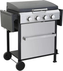 4-Burner Propane Gas BBQ Grill with SS Plancha, 49,200 BTU Output, Wire Enamel Cooking Grids, Foldable Side Table and Hanging Basket, Heavy-Duty Stainless Steel Grill by GreenHaven Gardens