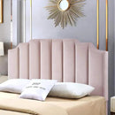 24KF Pink Velvet Tufted Queen Upholstered Headboard, Modern Vertical Channel Design California Queen/Full Headboard with Stepped Silhouette Top Edge, Pink by CozyNest Decor