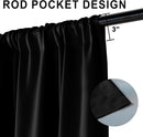 XWZO 100% Blackout Window Curtains - Thermal Insulated & Noise Reduction Black Liner Rod Pocket Window Treatment Sewn with Tiebacks for Bedroom/Living Room, Black, W42 x L63, Set of 2 by TinyTreasures Baby Boutique