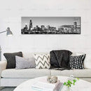DJSYLIFE Chicago Skyline Wall Art - Black and White Modern Panoramic Cityscape Night View Picture Painting Bedroom Office Living Room Kitchen Home Decoration - Ready to Hang 13.8 "x 47.3" - Chicago 2 by CozyNest Decor