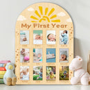 ORIGACH My First Year Baby Growth Photo Display Wood Board - 12 Months Newborn Milestones Photo Board - Neutral Baby Keepsake Frame 1st Birthday Party Nursery Decor New Mom Gift - Sun & Cloud by TinyTreasures Baby Boutique