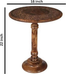 Lightnpro Hand Carved Solid Mango Wood Round Pillar Accent Table - 18" × 22" Rustic Farmhouse Side End Table | VintageRustic Boho Nightstand for Living Room, Bedroom & Entryway by CozyNest Decor