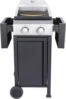 2-Burner Propane Gas BBQ Grill with Pizza Box, 24,600 BTU Output, Wire Enamel Grids, Foldable Side Table and Hanging Basket, Stainless Steel Patio Grill by GreenHaven Gardens