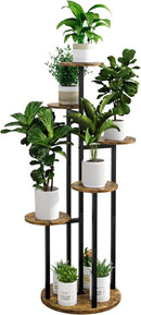 Plant Stand Indoor 6 Tier 9 Potted Multiple Flower Pot Holder for Patio Garden Balcony Living Room Corner (6 Tier Black+Rustic Brown) by GreenHaven Gardens