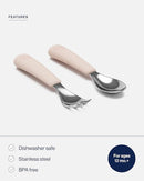 Lalo PAW Patrol Utensils - Toddler Fork and Spoon Set - Stainless Steel and Silicone Ergonomic Toddler Utensils - Children Safe Flatware Set - 2 Pieces - Skye by TinyTreasures Baby Boutique