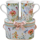 Lightahead Elegant Bone China Two Coffee Mugs Set in Floral Design 10.8 oz Each Cup in Attractive Gift Box by CozyNest Decor