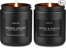 2 Pack Men Candles | Smoke & Vanilla + Vintage Leather - Scented Candles for Men - Masculines Candle - Soy Candle for Home Scented, Man Gifts, Black Jar - 7oz by CozyNest Decor