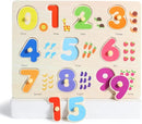 GRINNNIE Wooden Montessori Toddler Puzzles for 1 2 3 4 Years Old, 3 Pcs (Number, Letter, Shape) Kids Preschool Educational Peg Puzzle Set by TinyTreasures Baby Boutique