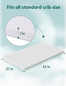 BABELIO Machine Washable Crib Mattress Topper, Soft Breathable Silicone Foam Toddler Mattress Topper Pad with Removable Zipper Cover 52" x 27" x 1" by TinyTreasures Baby Boutique