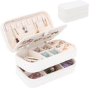 DesignSter Small Travel Jewelry Box with Double Zipper, 2 Layers PU Portable Jewelry Case for Women and Girls,Travel Jewelry Organizer for Rings, Earrings, Necklaces, Bracelets,Beige by TinyTreasures Baby Boutique