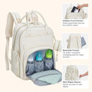 BabbleRoo Leather Diaper Bag Backpack - Baby Essentials Travel Baby Bag, Multi function, Waterproof, with Changing Pad, Stroller Straps & Pacifier Case – Unisex, Eggshell White by TinyTreasures Baby Boutique