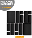 SpaceAid 14-Piece Bamboo Drawer Organizer Storage Boxes Set, Wood Tray Junk Drawer Organizers Multi-Use Divider Bins for Kitchen, Bathroom, Office Desk and Makeup Organization (14 Pack, Black) by CozyNest Decor