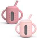 Seposeve 2 Pack Silicone Sippy Cups, Leak-Proof Baby Straw Cup for 6-12 Months, Spill Proof Toddler Cup with Straw 1-3 Years, with Capacity Marking, Non-slip Handle, Flow Control, 6 oz, Purple Pink by TinyTreasures Baby Boutique