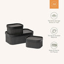 LA JOLIE MUSE Fluted Cardboard Storage Baskets with Leather-Like Lids, Paper Boxes Decorative Tray, Modern Basket Organizer Bins for Jewelry Shelve Bathroom Bedroom Organizing,Black, Set of 3 by TinyTreasures Baby Boutique