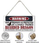 Funny Warning Signs, The Property is Protected By Highly Trained Bearded Dragon Sign, Decorative Wood Hanging Wood Plaque, Warning Wood Sign for Indoor Outdoor Use, Door Gate Hanger, House Decor by CozyNest Decor