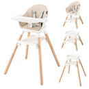 BABY JOY High Chair, 6 in 1 Convertible Wooden Highchair for Babies & Toddlers with Adjustable Legs, Double Removable Tray, Safety Harness & Waterproof PU Cushion (Beige) by TinyTreasures Baby Boutique